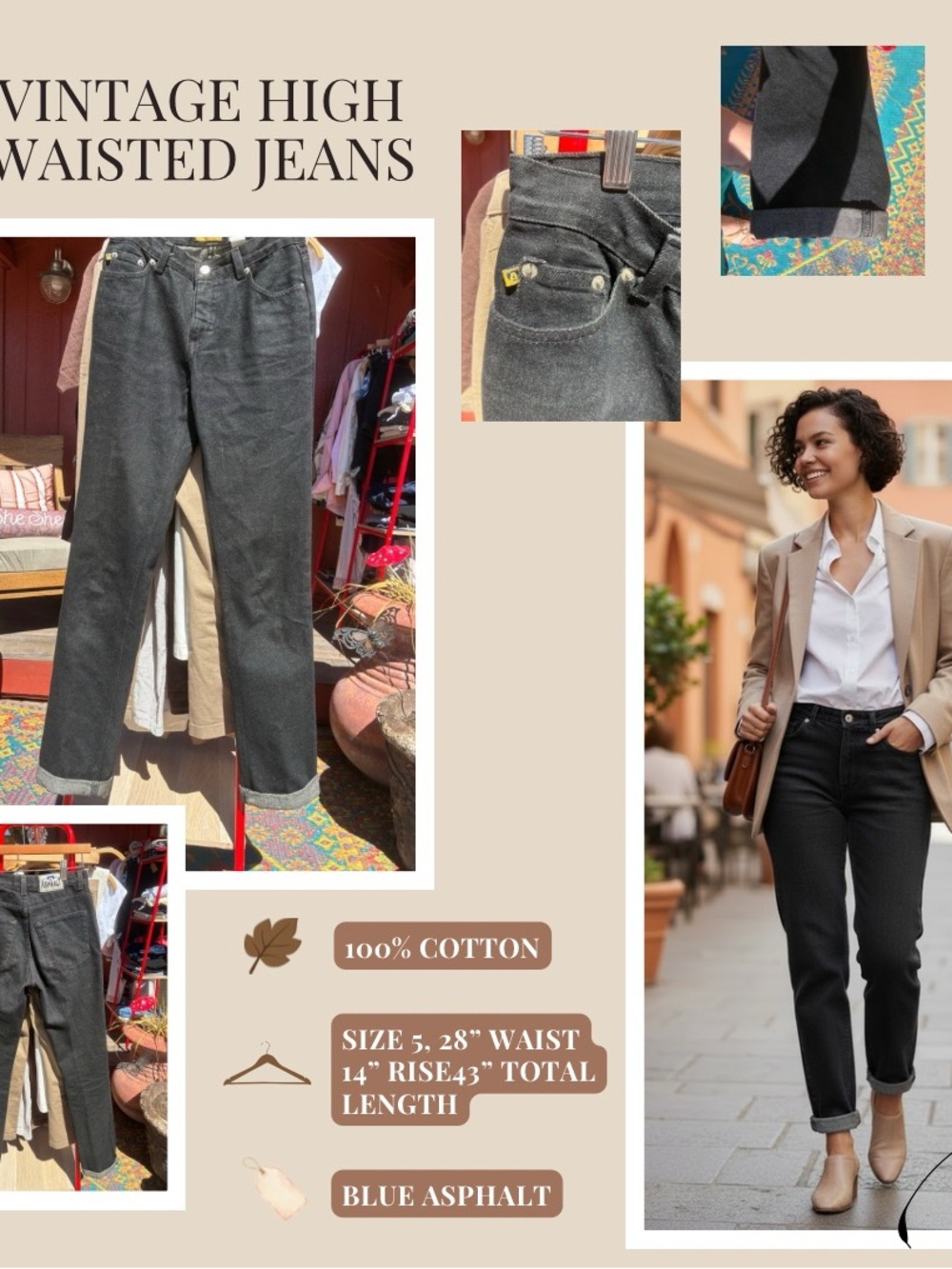 Vintage High-Waisted Jeans - Blue Asphalt